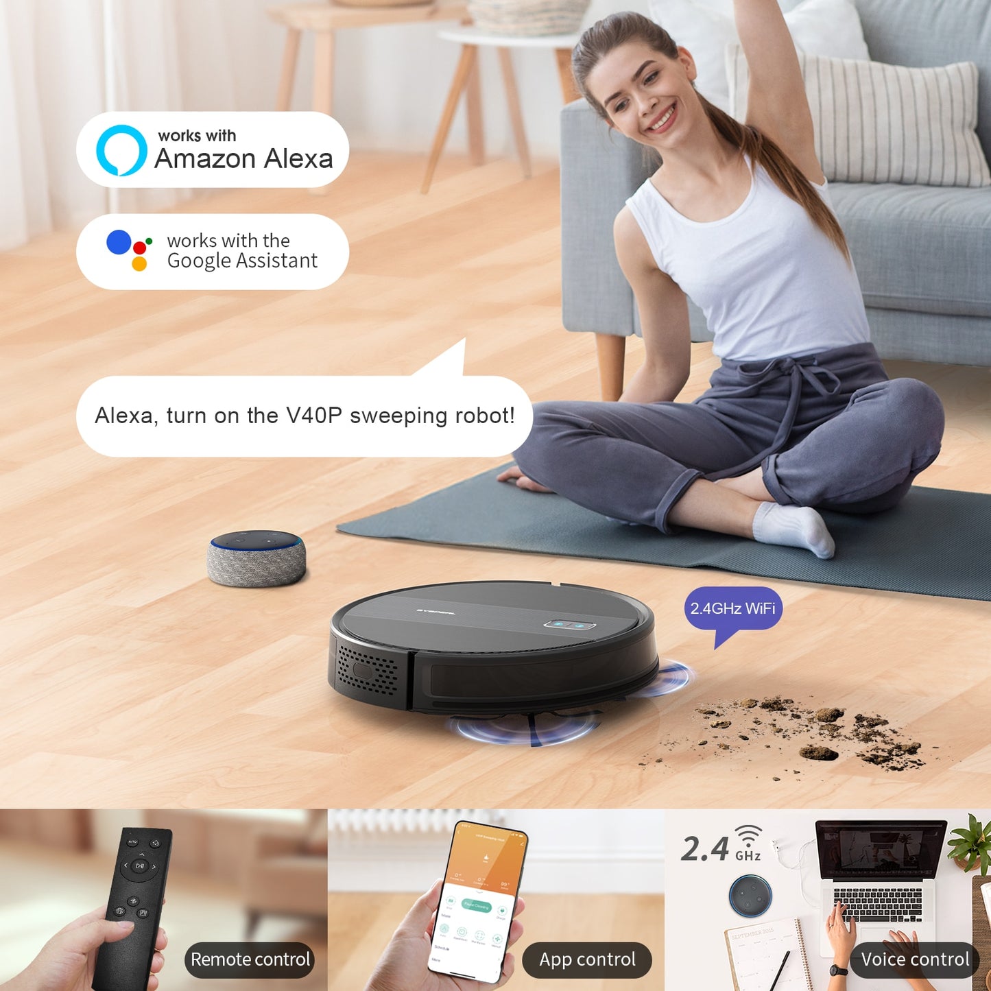 SYSPERL V40P V3 Integrated Robot Vacuum Cleaner for Home, 2600Pa Automatic Vacuum Cleaner Carpet Cleaner Low Noise Floor Sweeper