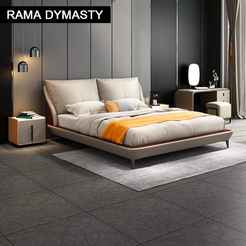 RAMA DYMASTY genuine leather soft bed modern design bed/ fashion king/queen size bedroom furniture