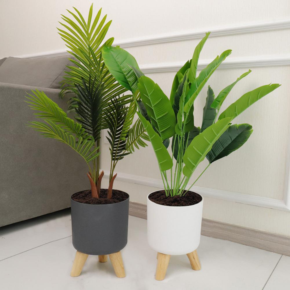 Modern Planters Automatic Watering Flower Pot With Wooden Legs Stand Home Living Room Floor Standing Potted Flower Pot Decor