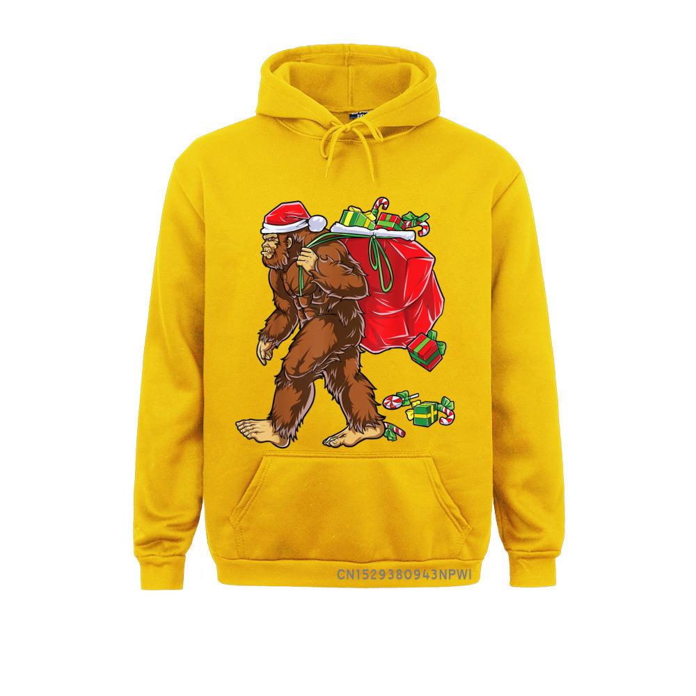 Bigfoot Santa Carrying Christmas Bag Xmas Hat Sasquatch Men Pullover Hoodies For Men Winter Sweatshirts On Sale Hoods
