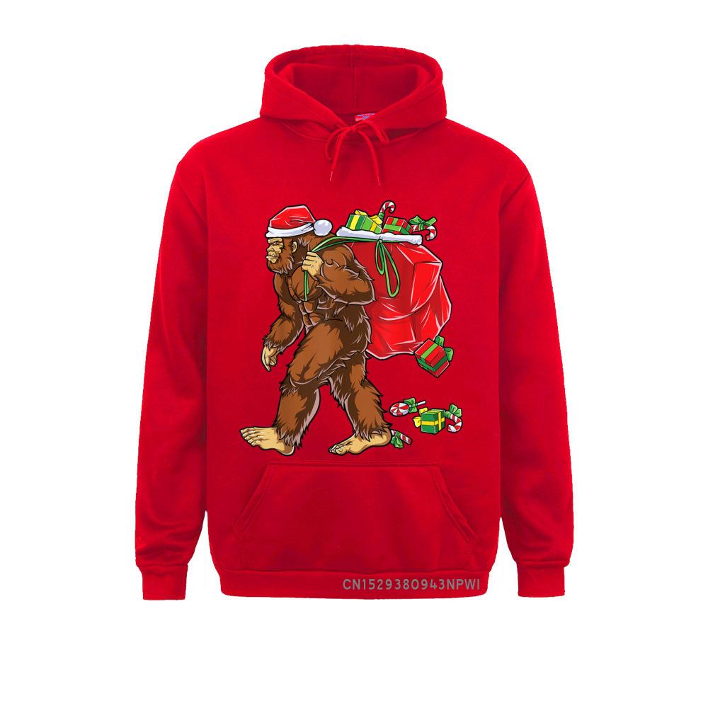Bigfoot Santa Carrying Christmas Bag Xmas Hat Sasquatch Men Pullover Hoodies For Men Winter Sweatshirts On Sale Hoods