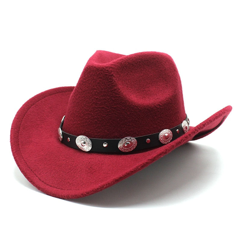 Fashion Western Cowboy Hat For Men Wool Felt Autumn Winter Vintage Wide Brim Fedoras Cowgirl Hats British Style Church Women Hat