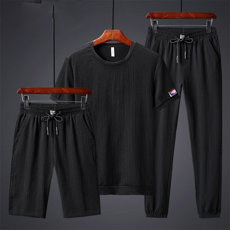 2022 Mens 3 Piece Fashion Sports Suit Running Tights Clothing Ice Silk Gym Outfit Jogging Polyester Sweat Suits Track Suit Men