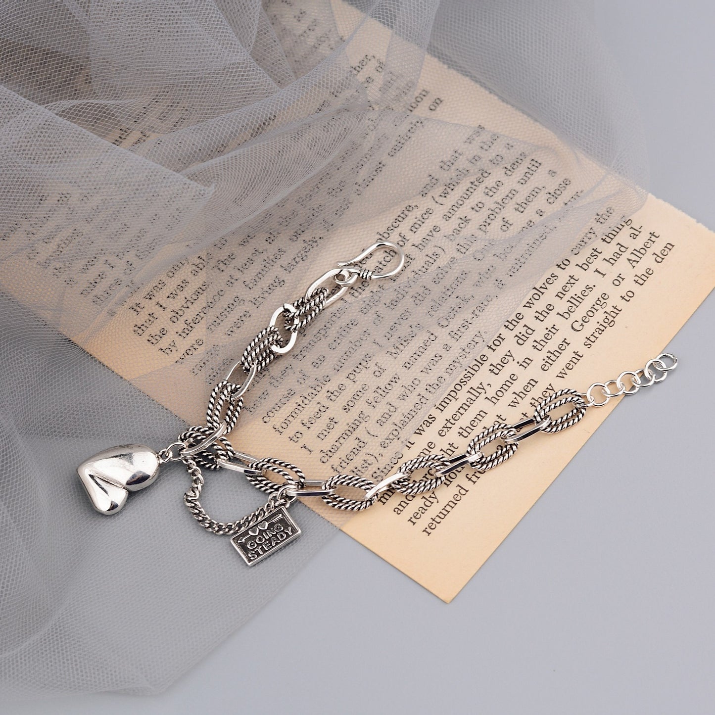 100% Solid 925 Sterling Silver Hiphop Thick Heart Bracelet for Women Men Vintage Handmade Hasp Bracelet Birthday Gift
