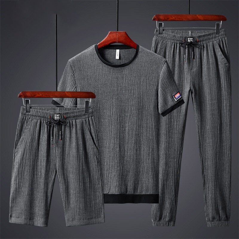 2022 Mens 3 Piece Fashion Sports Suit Running Tights Clothing Ice Silk Gym Outfit Jogging Polyester Sweat Suits Track Suit Men