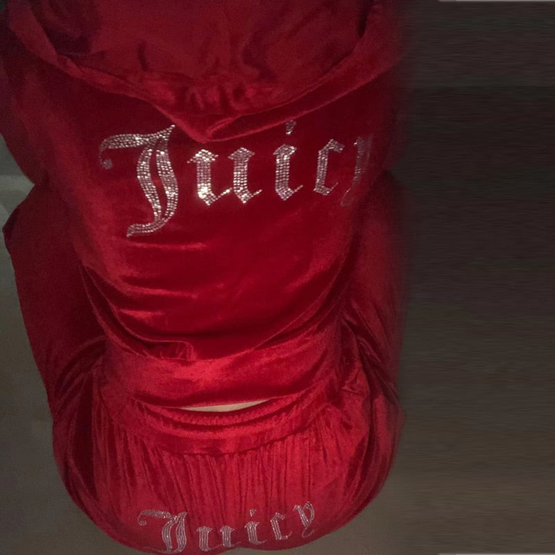 Juicy Tracksuit Women tracksuit suit velvet zipper sweatshirt and pantsTwo Piece Jogging Set Velour Suits Met Hoodie Pants Suit