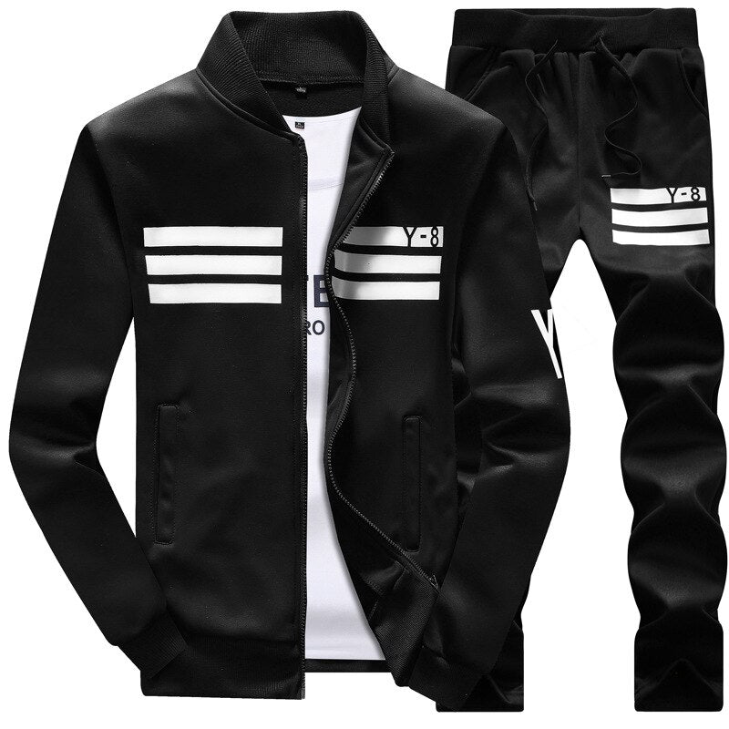 New Men's Tracksuits Casual Autumn Men Two Pieces Sets +Sweatpants Gyms Fitness High Quality Print Sportswear Suit Male Set 4XL