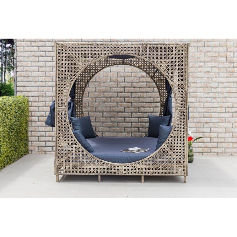 72'' Wide Outdoor Wicker Patio Daybed with Cushions