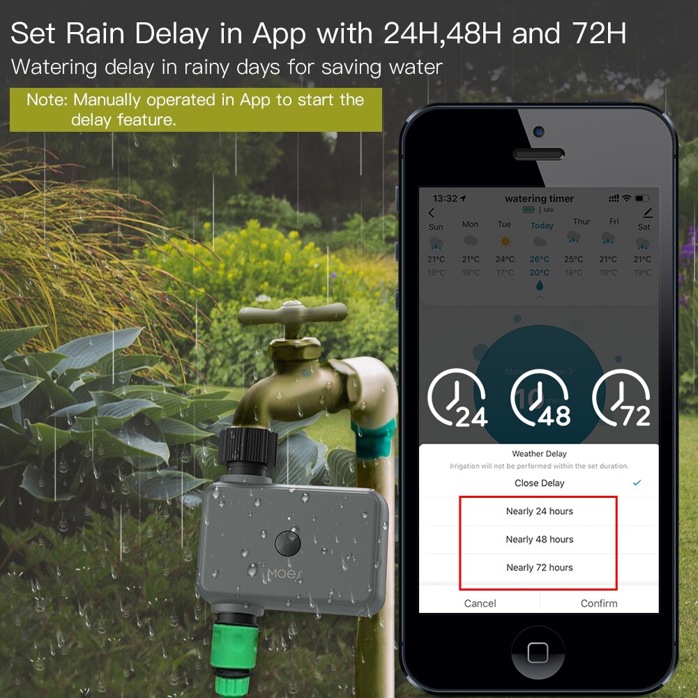 MoesHouse Smart Tuya Bluetooth Garden Water Timers Rain Delay Programmable Automatic Irrigation Timer with Hub Required