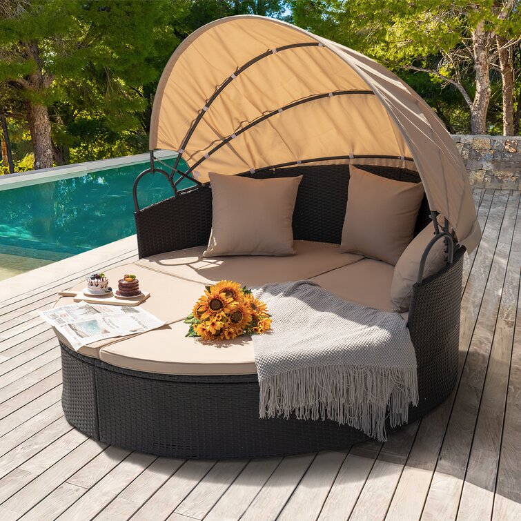 66'' Wide Outdoor Wicker Patio Daybed with Cushions
