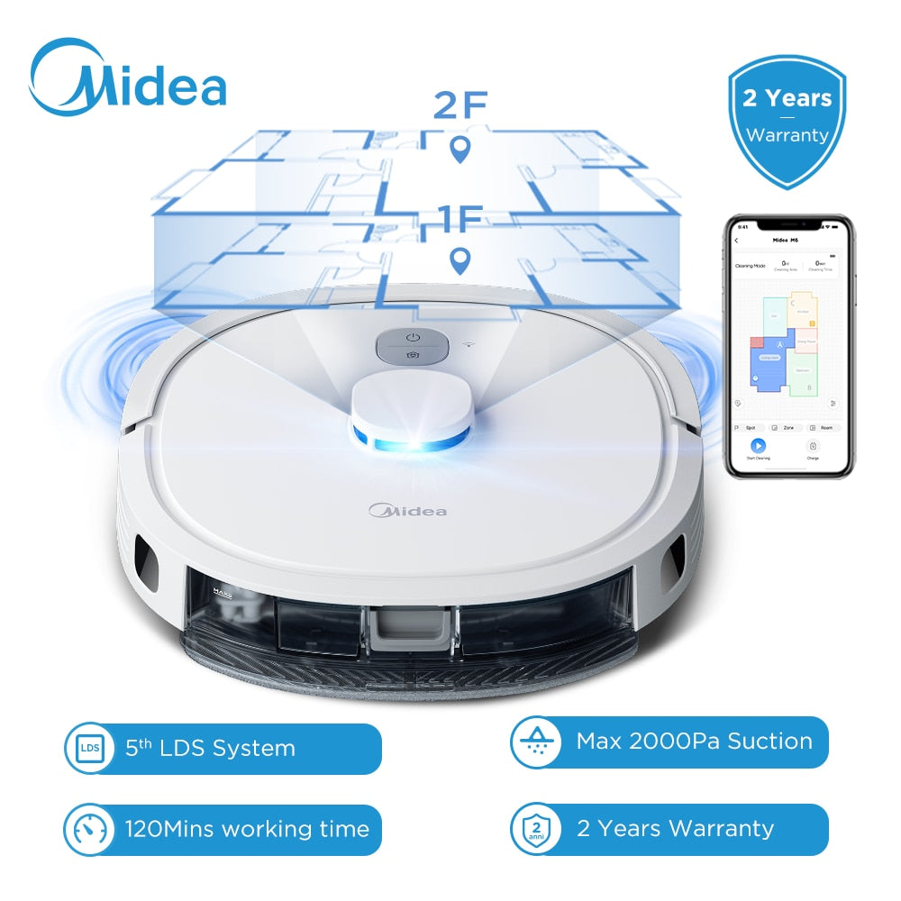 Midea M6 LDS Robot Vacuum Cleaner 2000Pa Suction Auto Charge Sweeping Mopping for Floor Carpet  APP Control Smart Home Appliance
