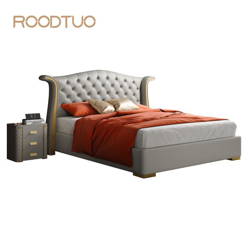 Italian Bed Furniture 2 People Mattress Bed Side Table Double Bedroom Wood King Size Luxury Bedroom Furniture Set Customizable