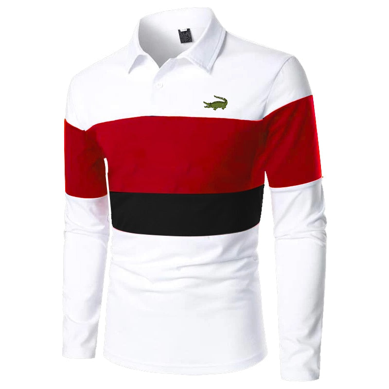 2022 Spring Autumn New Long Sleeve Contrast Polo Shirt , Men Slim Fit Print Sport Golf Polo Shirts .