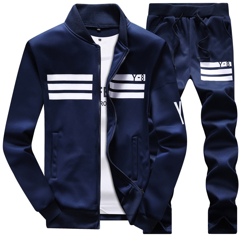 New Men's Tracksuits Casual Autumn Men Two Pieces Sets +Sweatpants Gyms Fitness High Quality Print Sportswear Suit Male Set 4XL