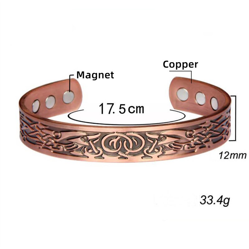 2022 Pure Copper Bracelet Men Energy Magnetic Adjustable Cuff Bracelet Femme Dragon Viking Wide Bracelets Bangles for Women